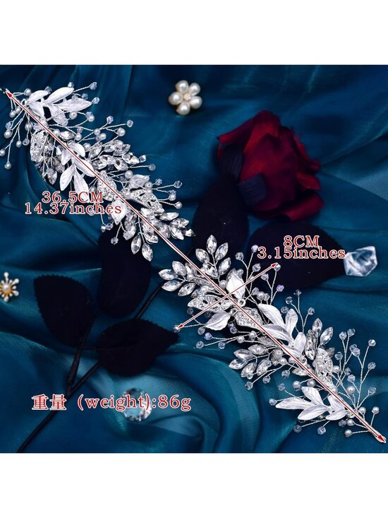 Women Silver Handmade Rhinestone Bridesmaid Leaf Crystal Bridal Fashion Headband main image 5